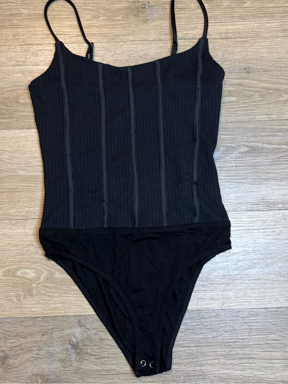 Forever 21 Black Ribbed Spaghetti Strap Bodysuit